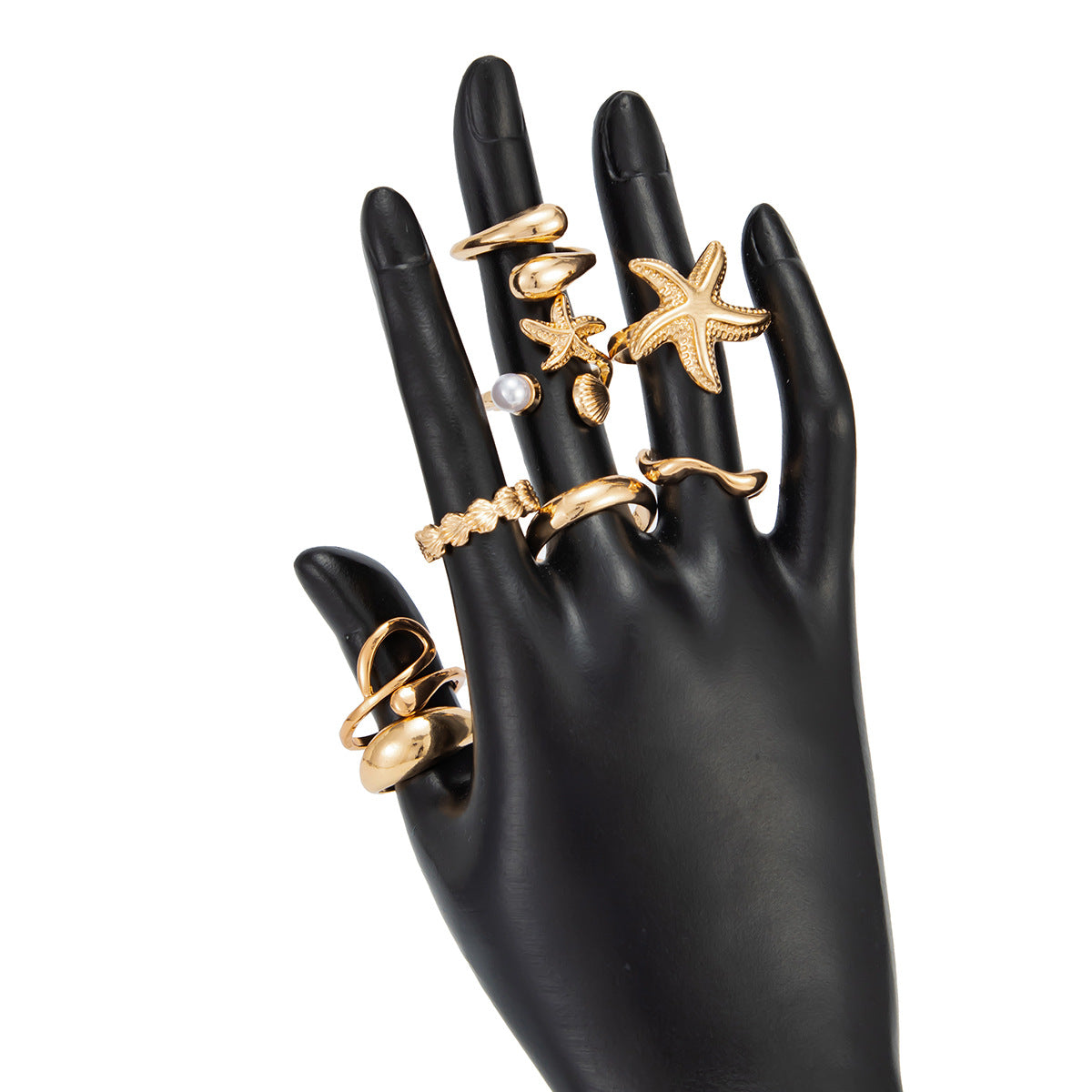 Planderful Vienna Verve Ocean Starfish Shell Ring For Women Irregular Glossy Statement Jewelry