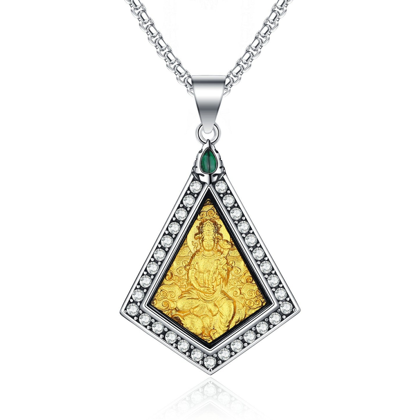 Zircon Necklace – Elegant Zodiac Buddha Pendant In Titanium Steel With Inlaid Zircon Accents