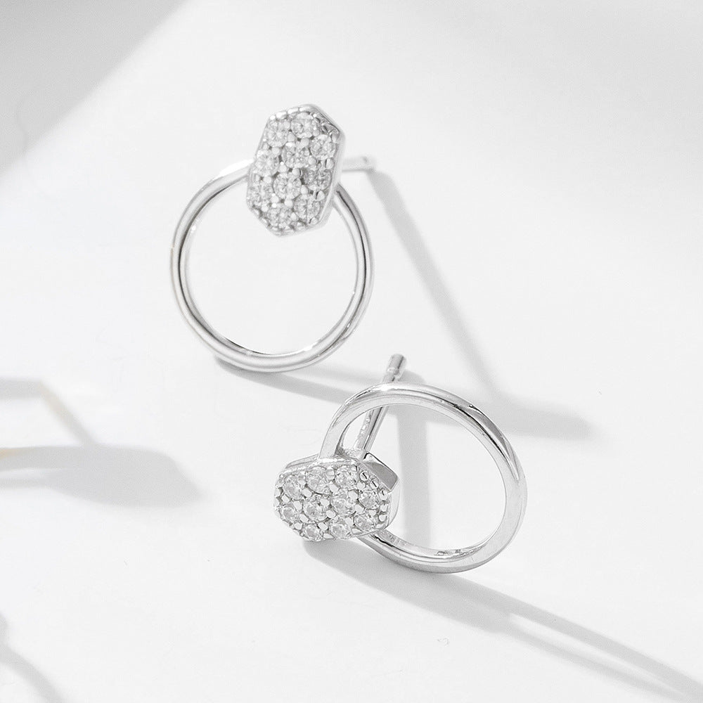 Geometric Circle Inlaid Zircon Earrings S925 Sterling Silver Earrings Senior Sense