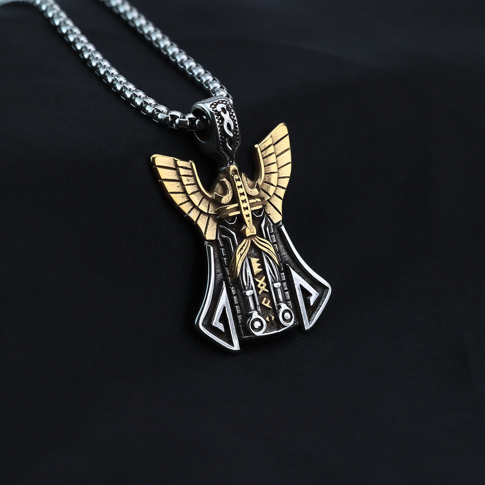 European and American Jewelry Wholesale Titanium Steel Men's Pendant Necklace Retro Viking Odin Warrior