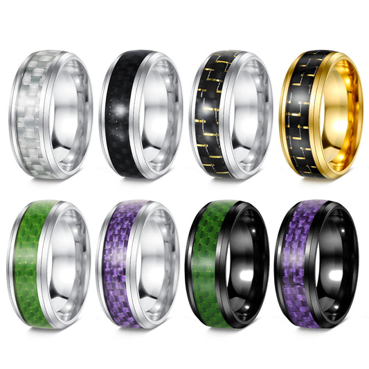 Planderful Everyday Genie Titanium Steel Ring For Men Unisex 8mm Blue Carbon Fiber Inverted Edge