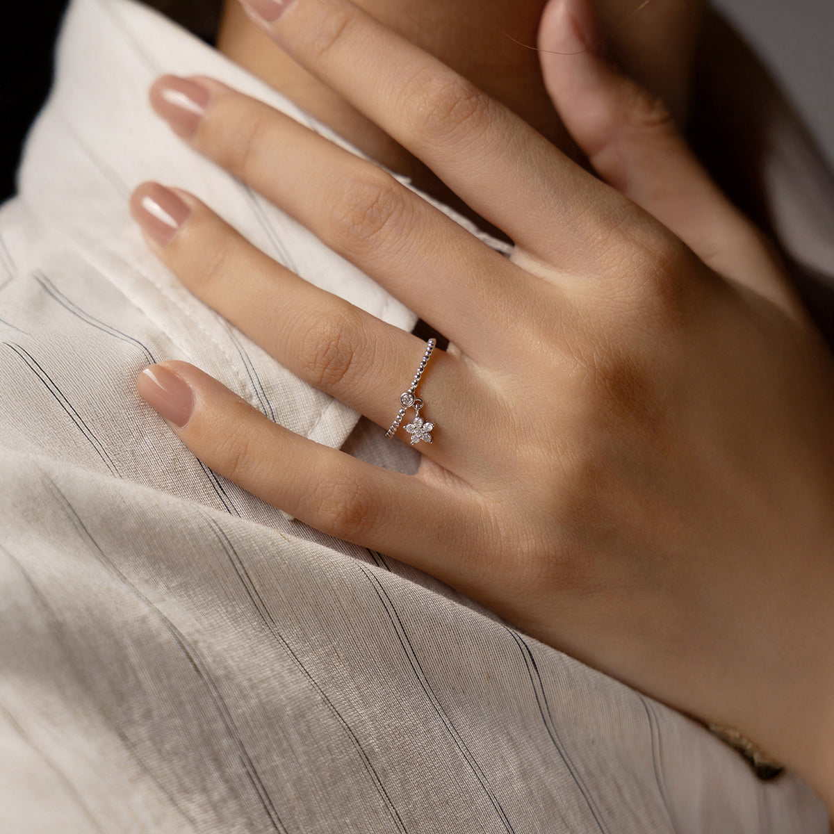 S925 Sterling Silver Star Charm Moissanite Ring