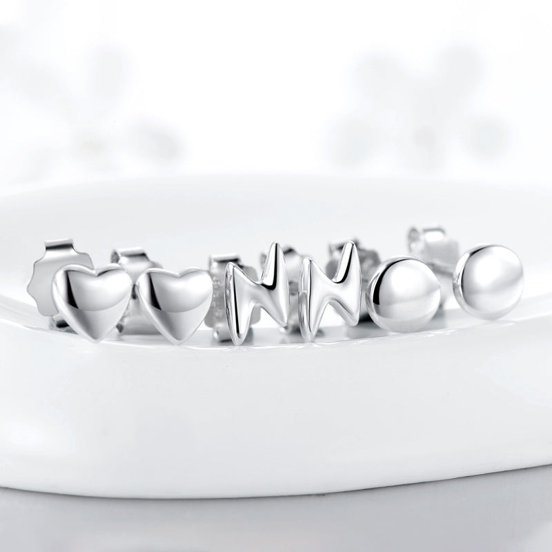 925 Sterling Silver Lightning Heart Star Stud Earrings