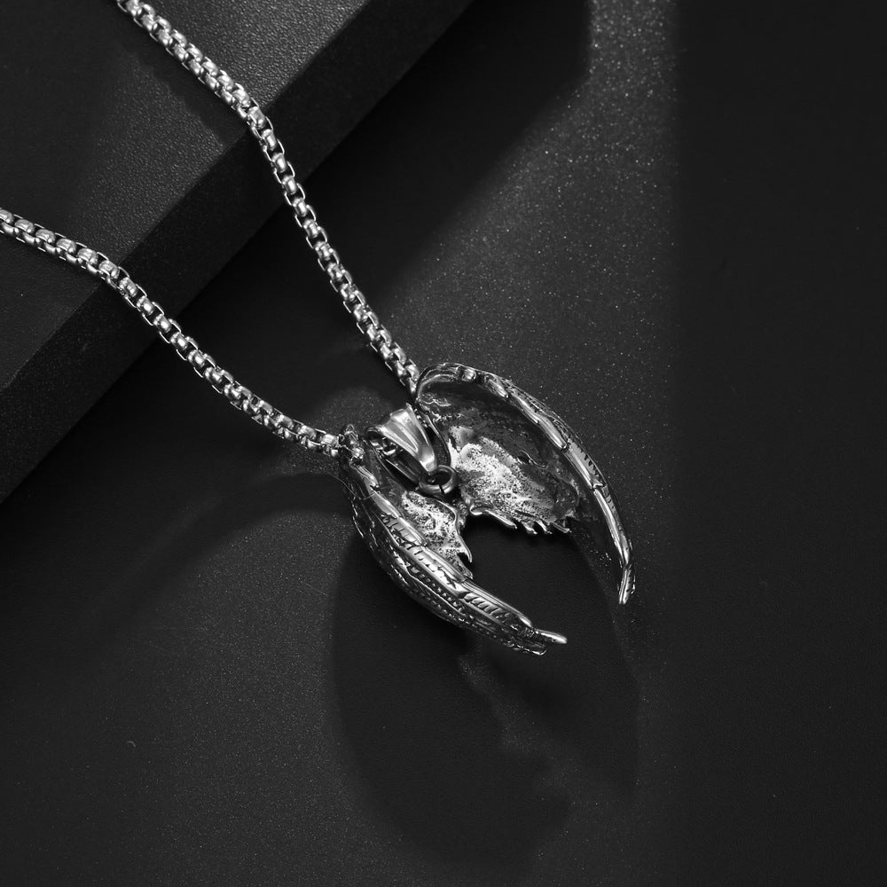 Titanium Steel Angel Wing Pendant Necklace for Men - Trendy Retro Hip-Hop Style