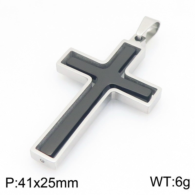 Popular Japanese And Korean Retro Rotatable Cross Two-Color Stainless Steel Men's Pendant Necklace