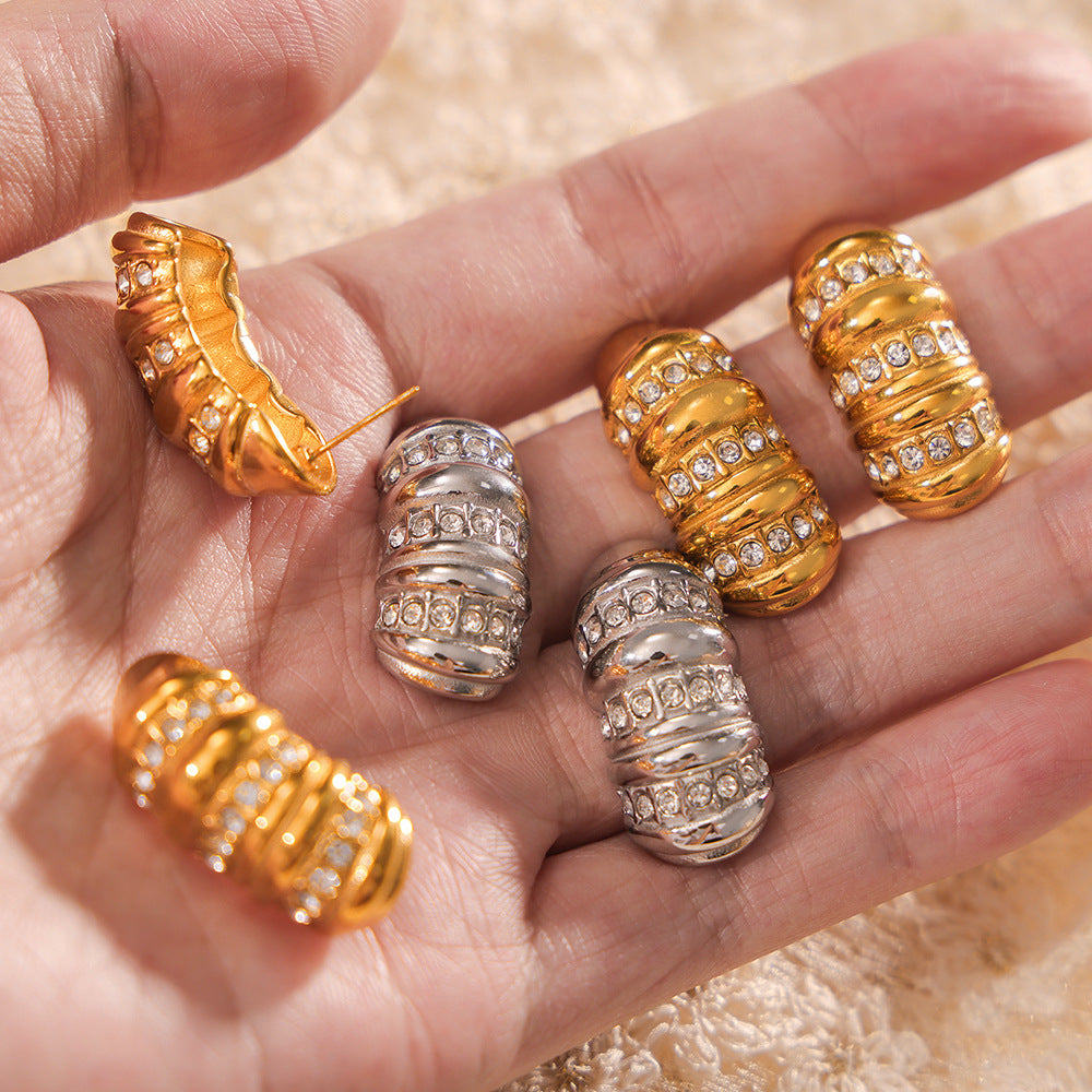 Chic Zircon-Set Titanium Steel Stud Earrings with Geometric Design