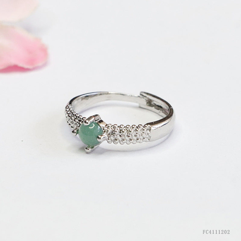 Icy Blue Jadeite Cabochon Claw-Set Ring