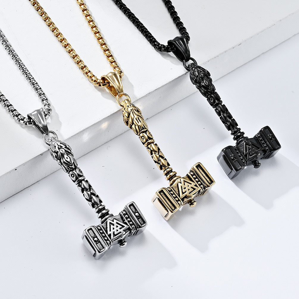 Stainless Steel Viking Thor Hammer Pendant Necklace For Men By Planderful Personalized Retro Style