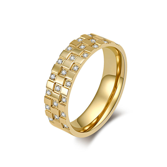 Planderful Zircon Ring Unisex Titanium Steel Inlaid Checkered Zircon For Couples Everyday Genie