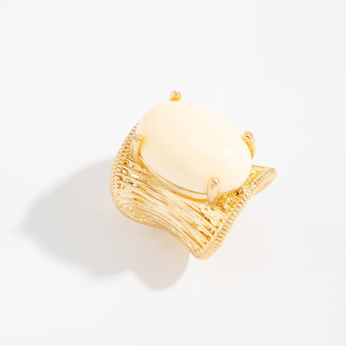 Planderful Geometric Open Ring For Women Brushed Metal Statement Vienna Verve Maillard Stone