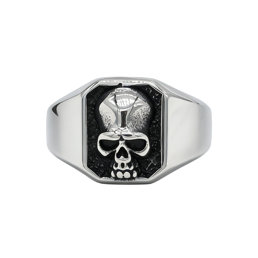 Planderful Skull Titanium Ring Unisex Retro Style Protection Symbol For Men Women