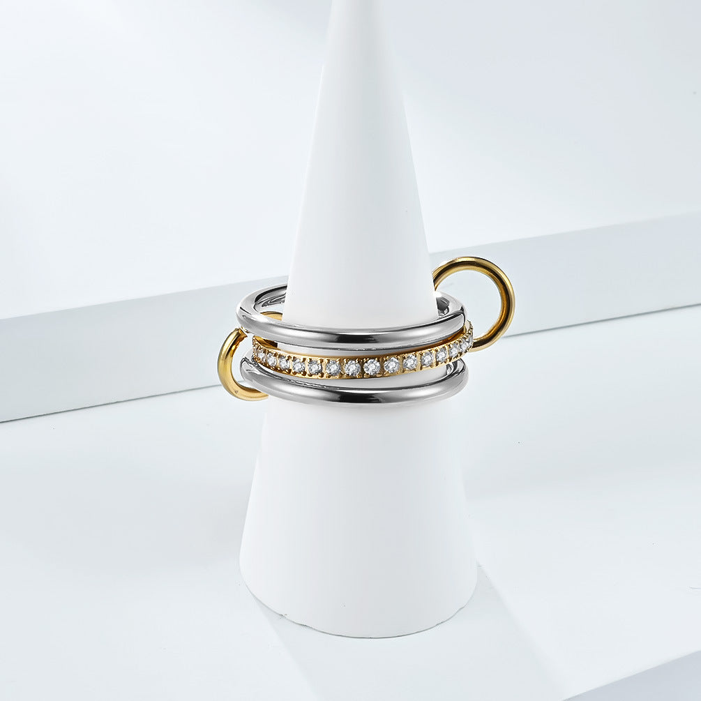 Planderful Everyday Genie Three Layer Stacking Ring With Zircon Light Luxury For Women