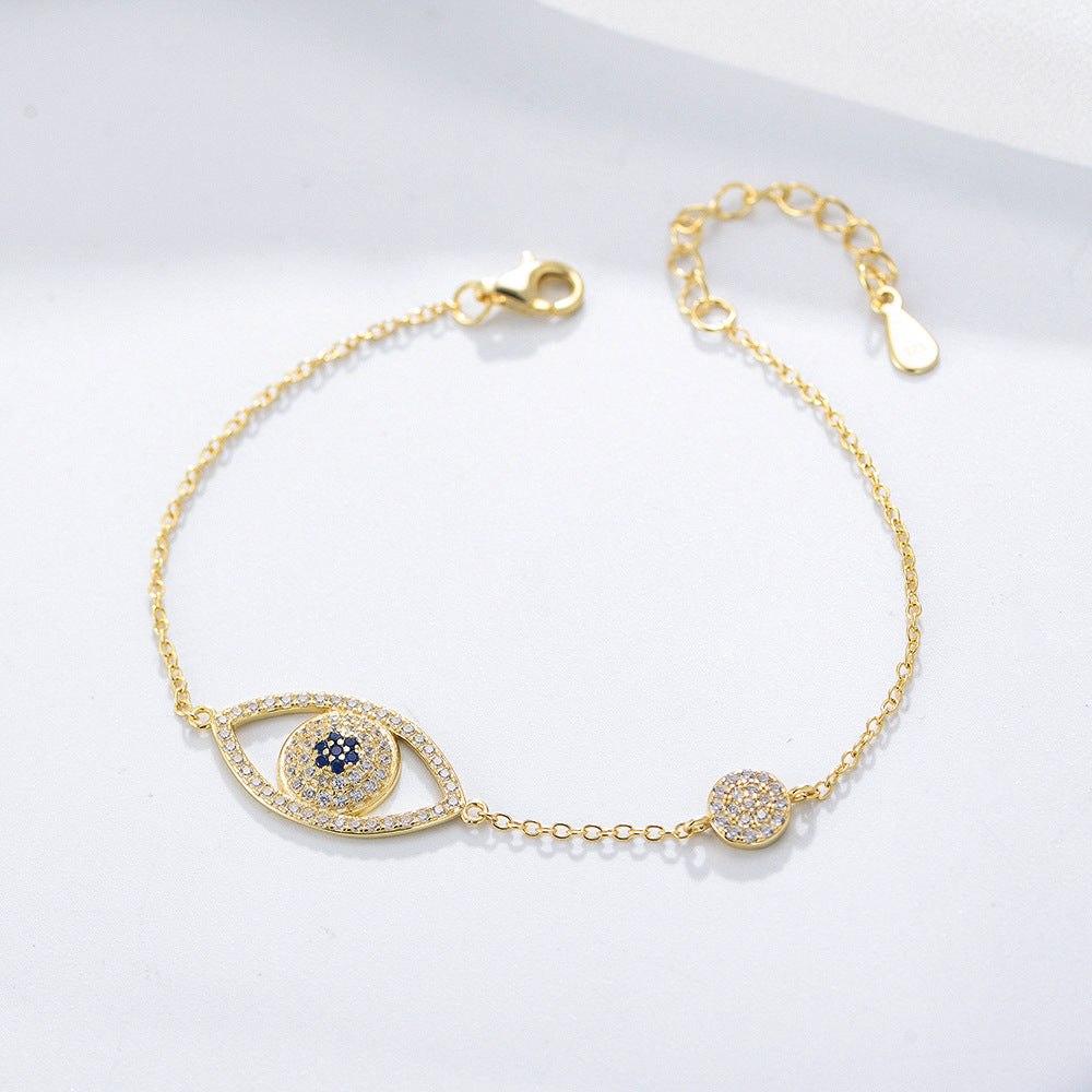 And Devil's Eye Inlaid Zircon Sterling Silver Bracelet Silver
