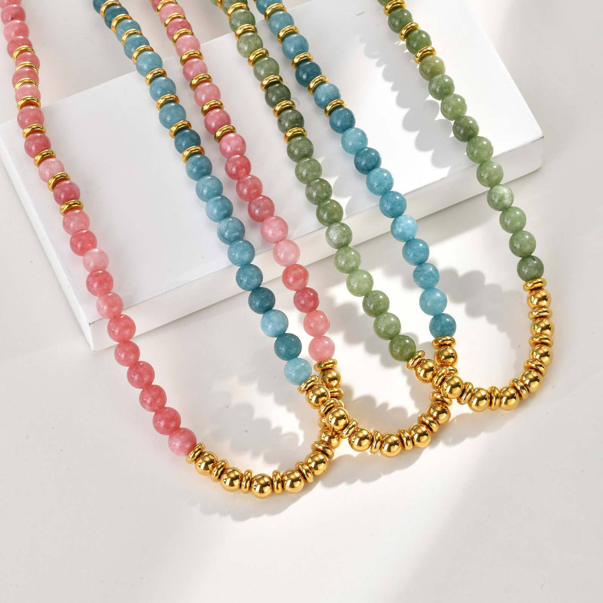 Beaded Chain Pink Crystal Stainless Steel Bracelet