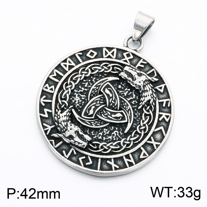 Vintage Aztec Solar Calendar Pendant Viking Celtic Odin Head Stainless Steel Men's Necklace