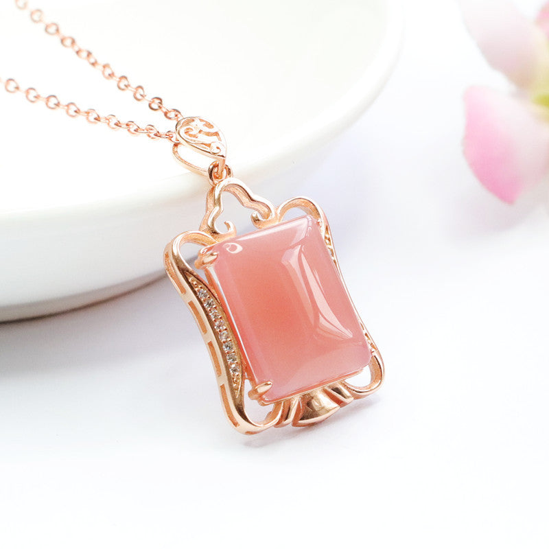 S925 Sterling Silver Agate Hollow Pendant Necklace