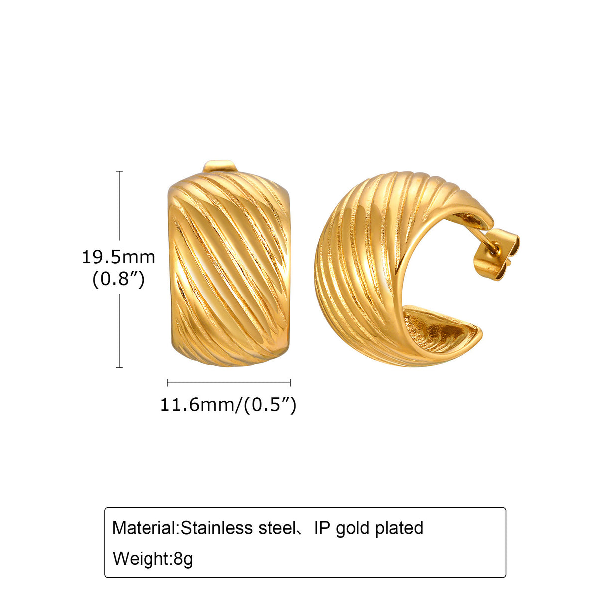 Ribbed Half-Hoop Earrings — Gold