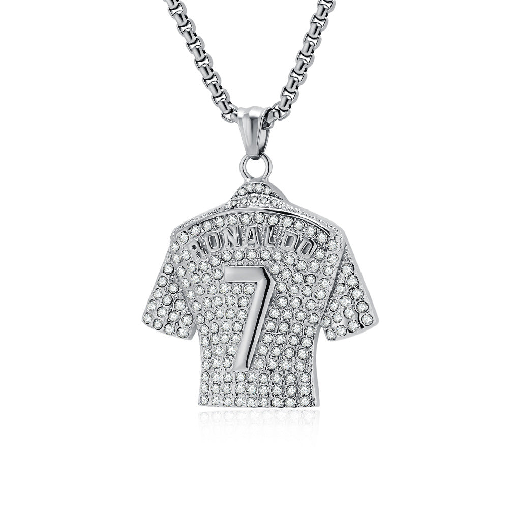 Planderful World Cup Football Jersey Pendant for Boys Bold Gold Plated Zircon Titanium Steel Necklace