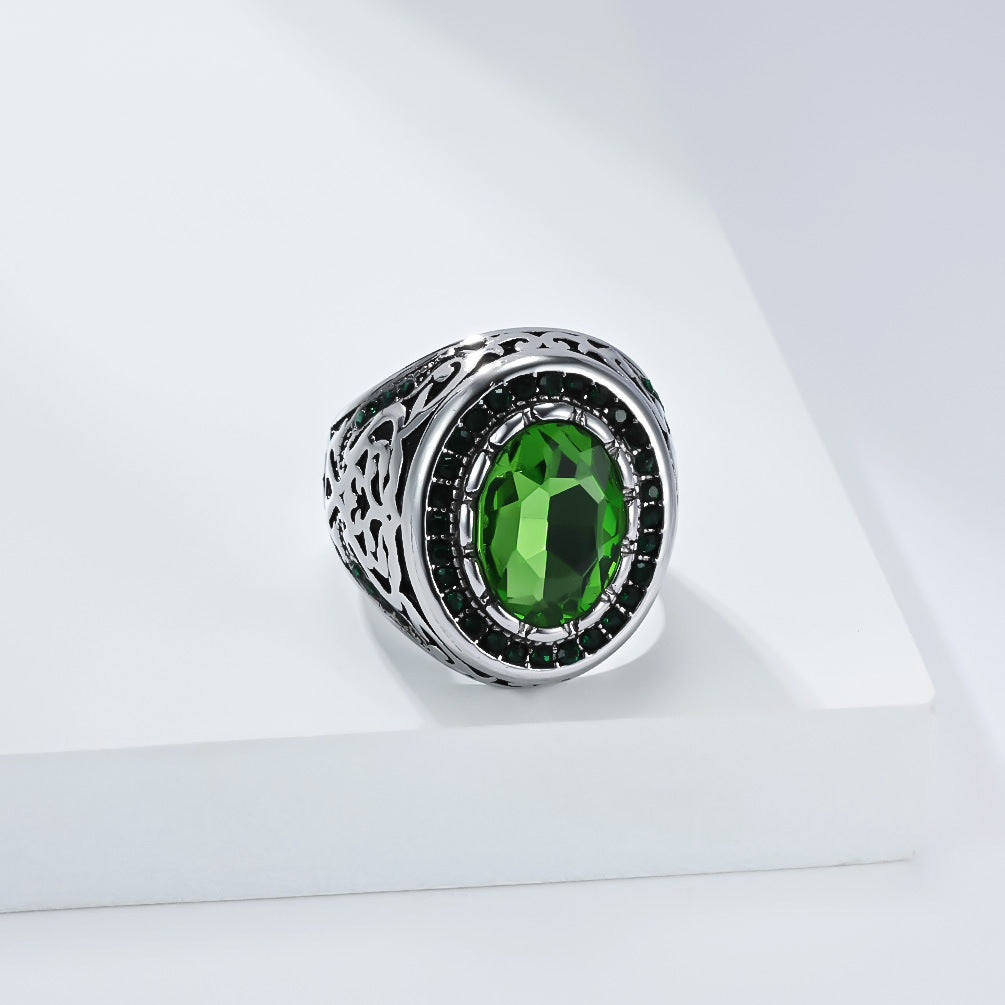 Planderful Everyday Genie Retro Zircon Ring For Men Unisex Stainless Steel Fashion Statement