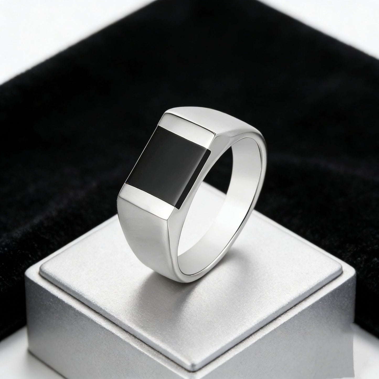 Planderful Black Agate Titanium Steel Ring For Men Unisex European American Style Everyday Genie Protection