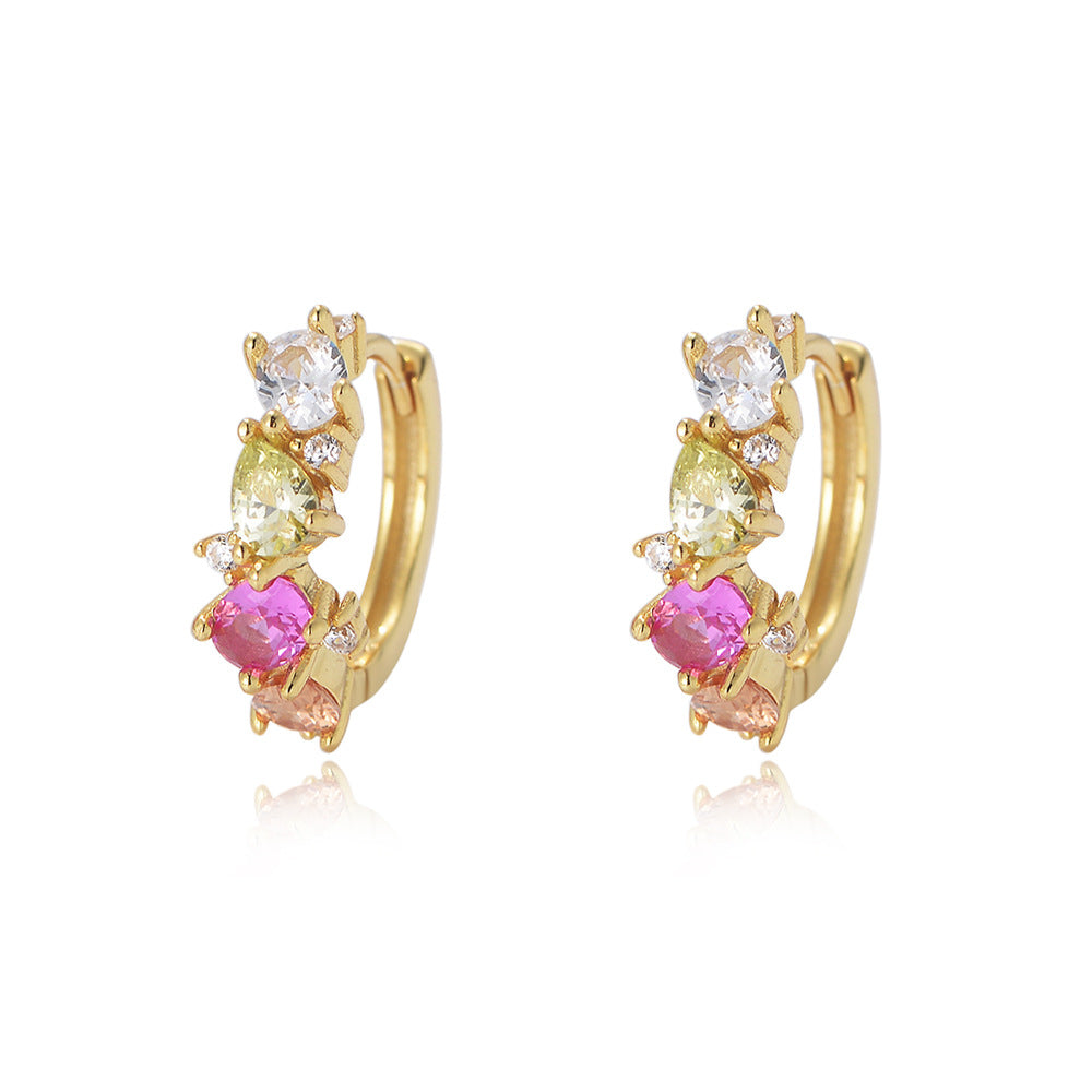S925 Sterling Silver Colored Zircon Ear Buckle Earrings Sense Mori Fairy Earrings