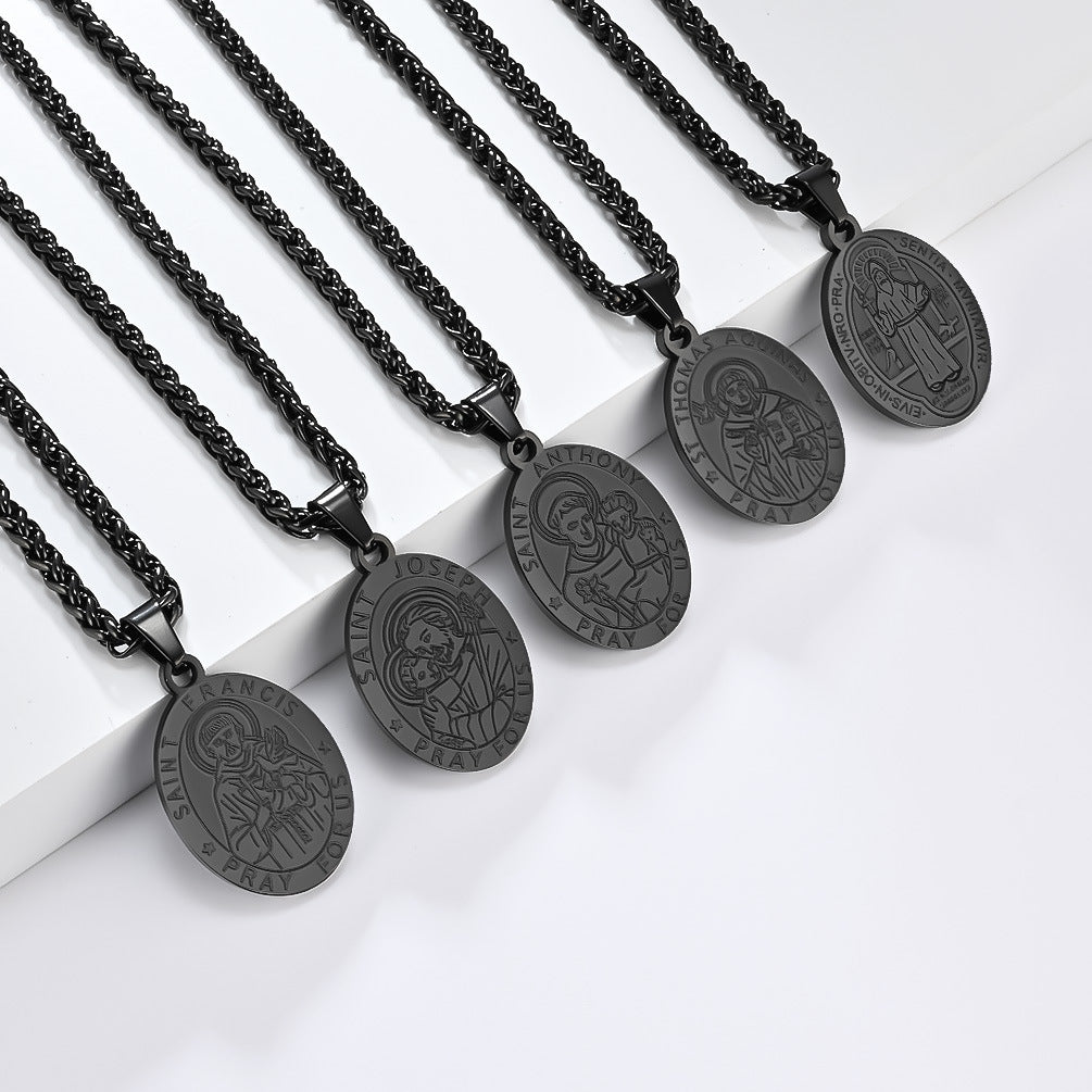 Patron Saint Necklace For Men Durable Titanium Steel Planderful Versatile Cultural Pendant