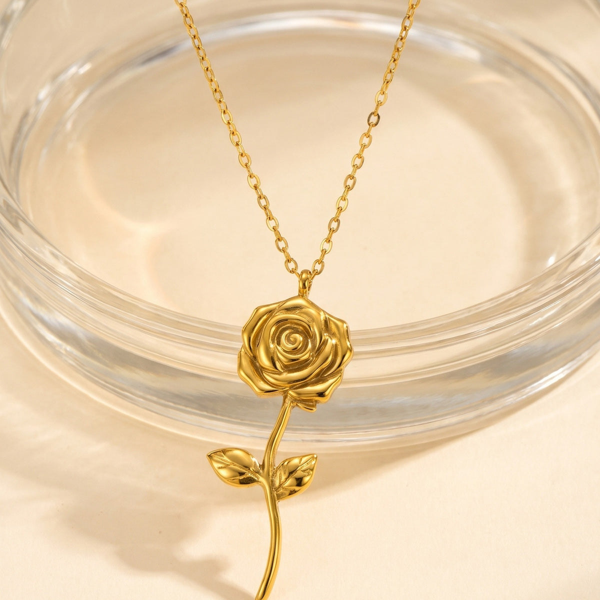 Classic Women's Gold Rose Pendant Necklace – Stainless Steel Romantic Daily