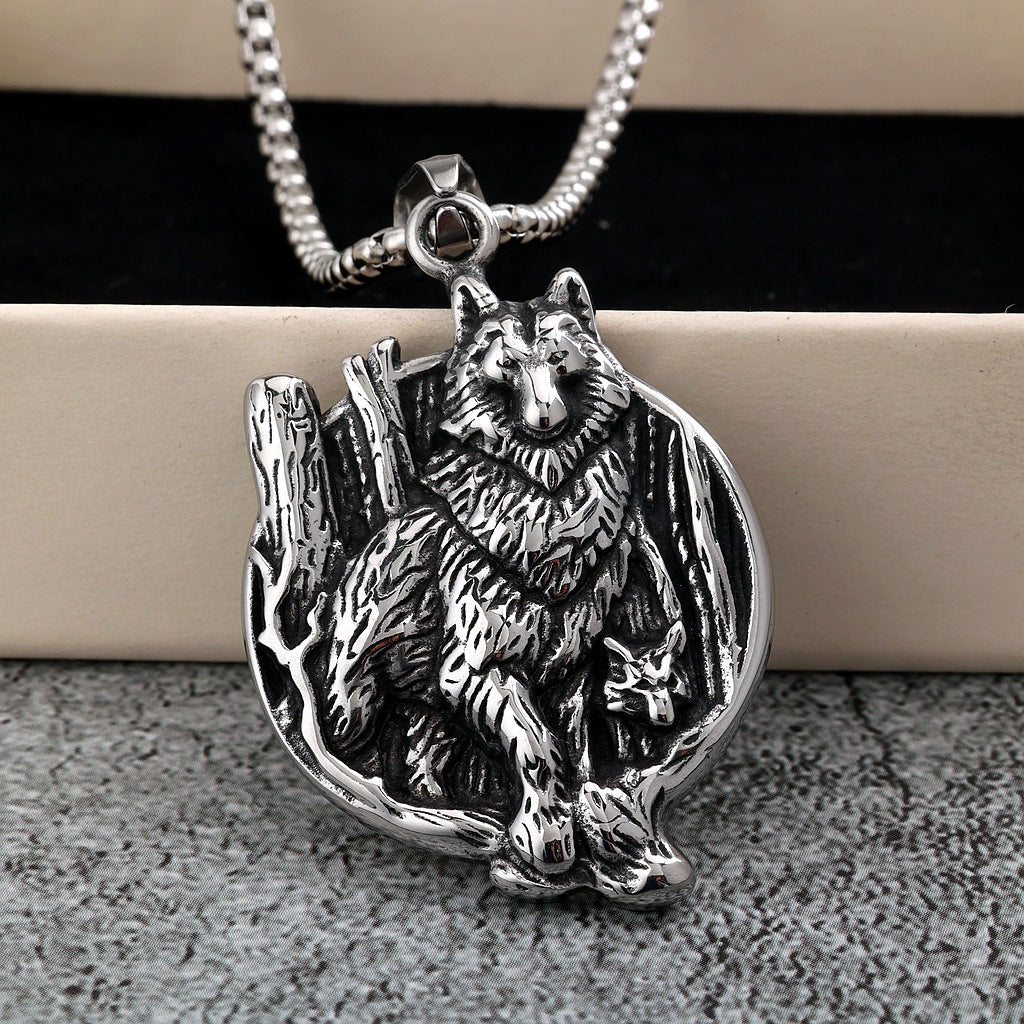 Vintage Viking Wolf Stainless Steel Men's Pendant Necklace