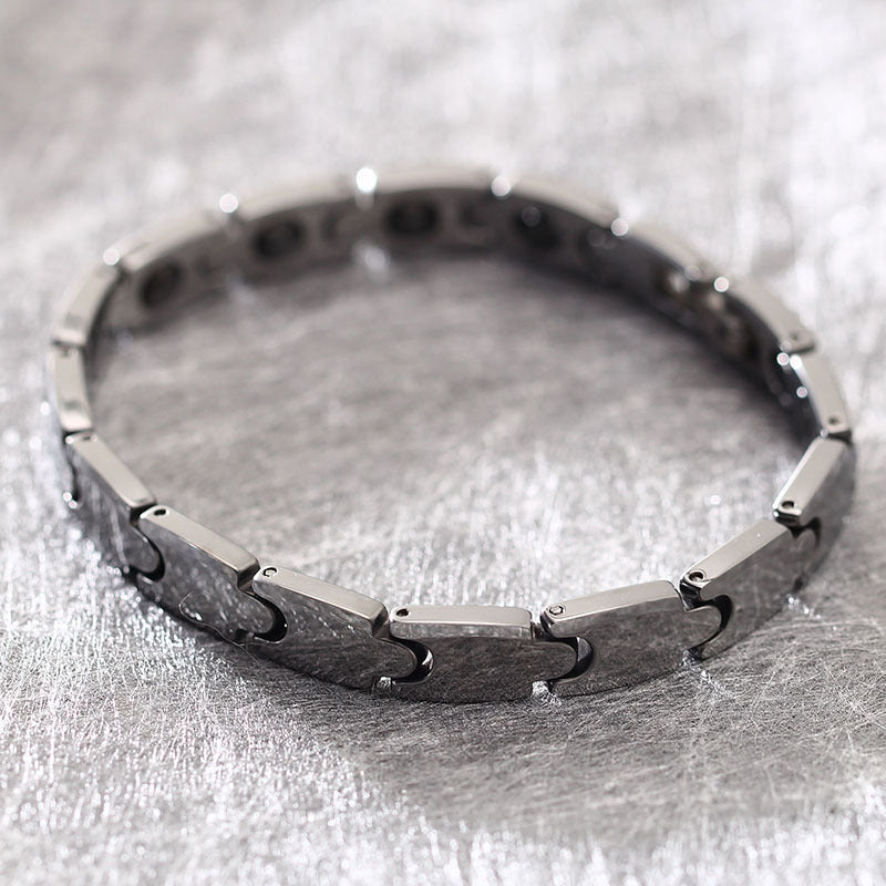 Trendy Japanese-Korean Street Style Men's Tungsten Steel Bracelet with Black Stone Inlay - Unisex Jewelry