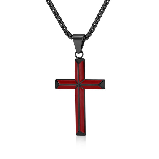 Planderful Epoxy Cross Pendant Necklace In Stainless Steel For Men Hip Hop Style Gift