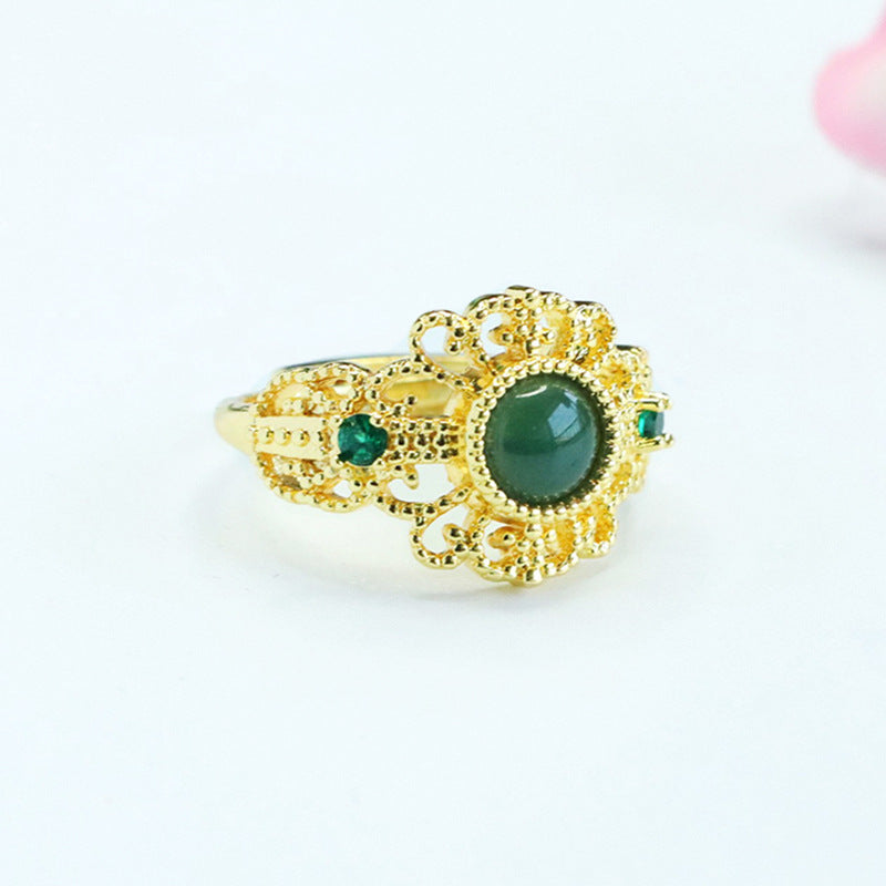 Blue-Water Jadeite Patterned Ring
