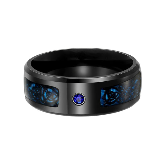 Planderful Dragon Ring for Men Blue Carbon Fiber Zircon