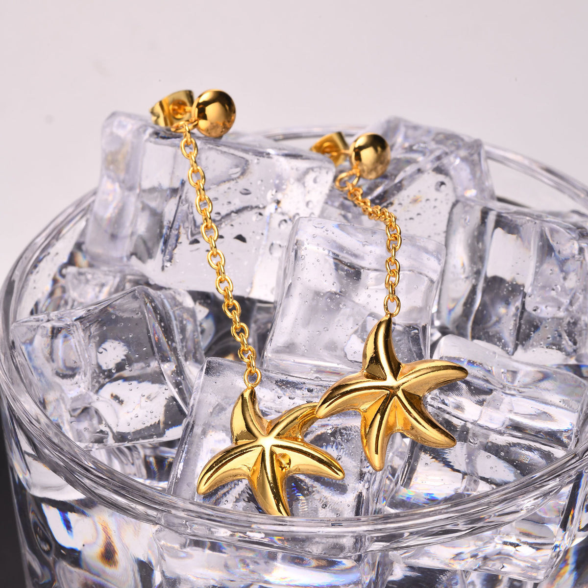 Gold-Tone Starfish Chain Drop Earrings