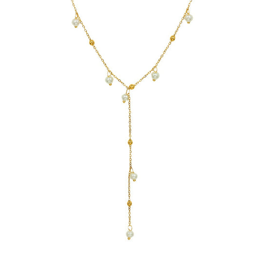 Imitation Baroque Pearl Tassel Necklace with Gold Plated Y-Shaped Chain