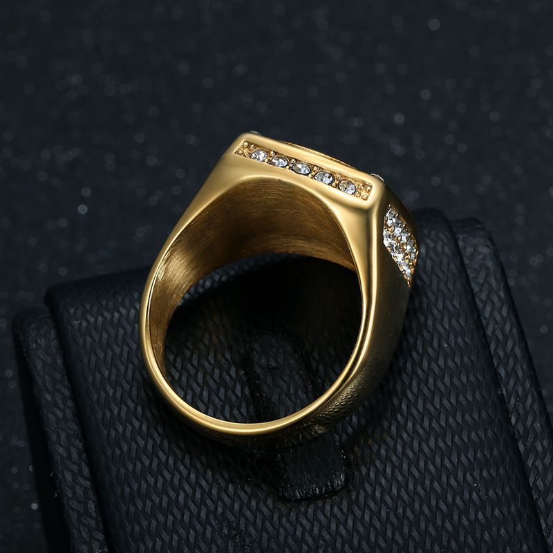 Mens Ring Stainless Steel Gold Plated Rhinestone AKP Planderful Everyday Genie Size 7 to 13