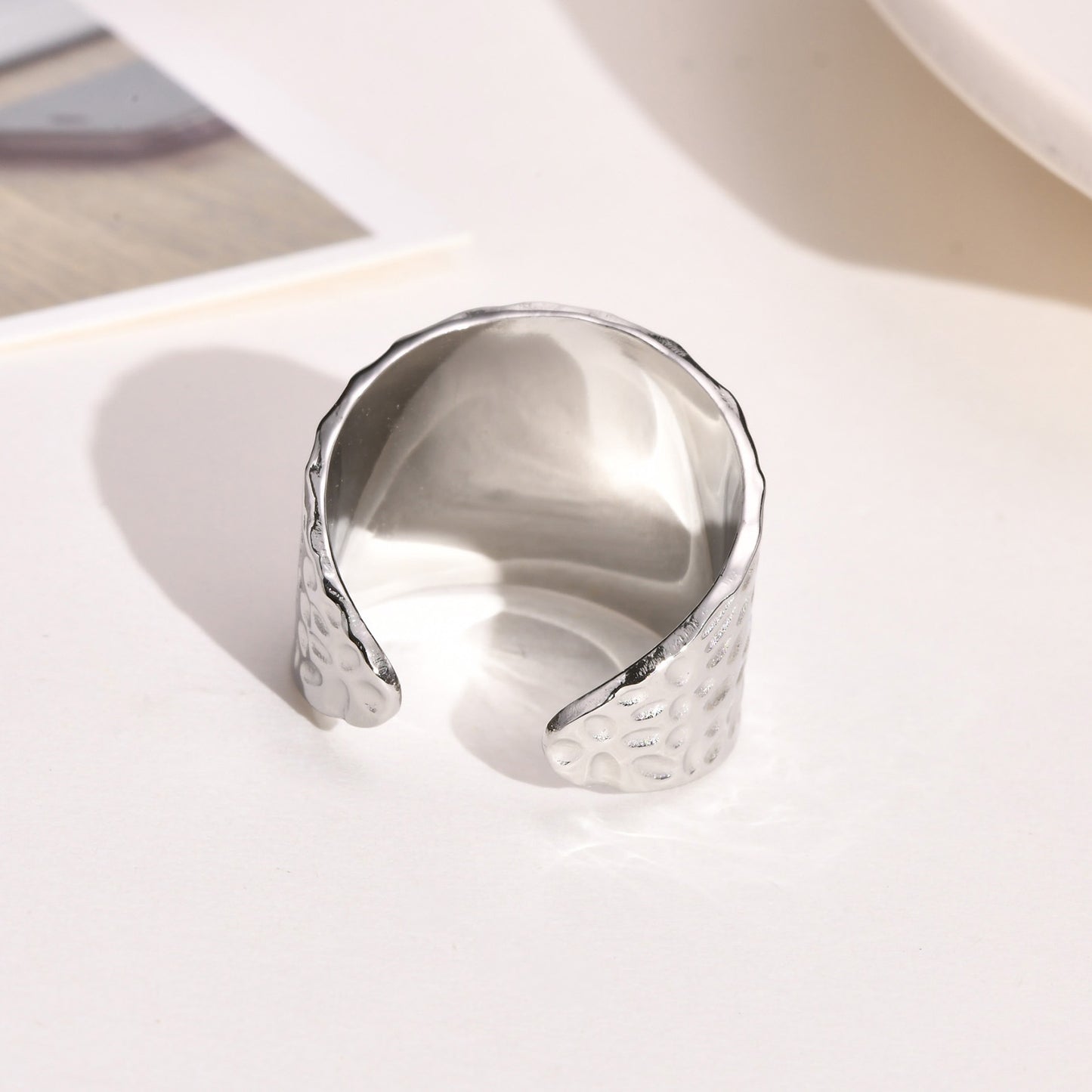 Cross-Border Jewelry Stainless Steel Hammer Pattern Ring