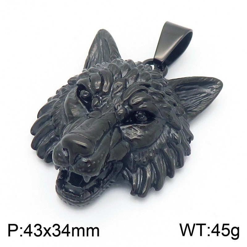 Animal, Punk Retro Viking Direwolf Head Stainless Steel Pendant For Men Necklace