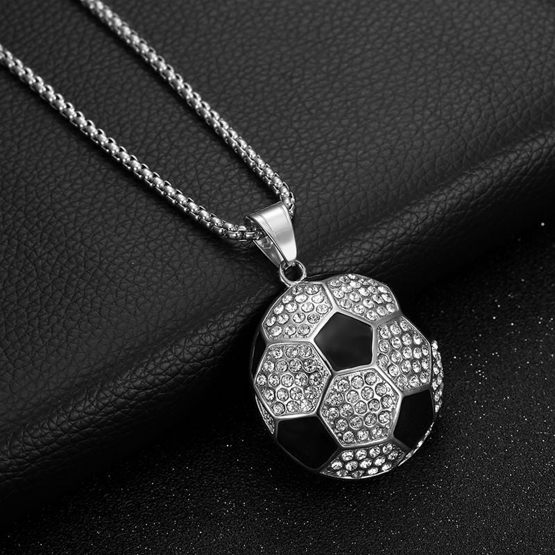 Planderful Everyday Genie Hip Hop Football Pendant Necklace Premium Stainless Gold Plated Zircon for Urban Fans