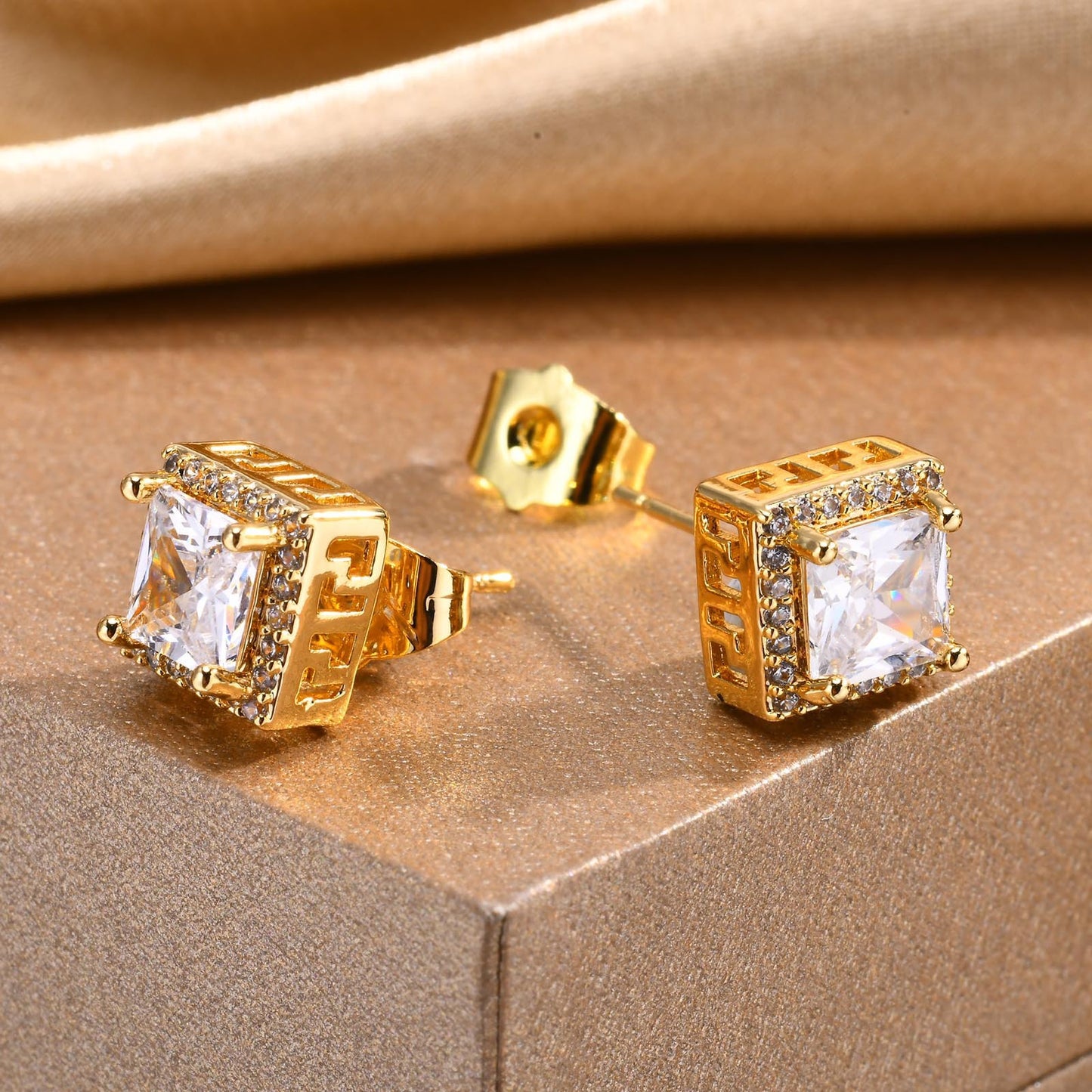 Jewelry Women's Zircon Earrings Square Geometric Gold Fashion