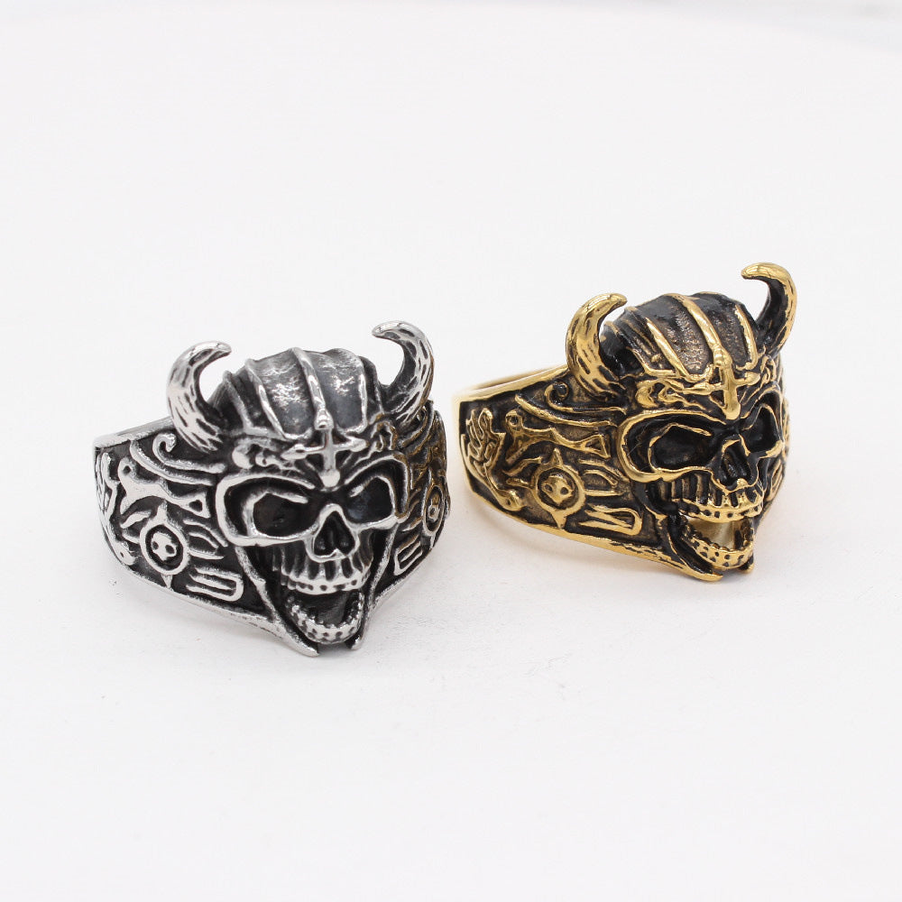 Titanium Steel Horned Skull Ring