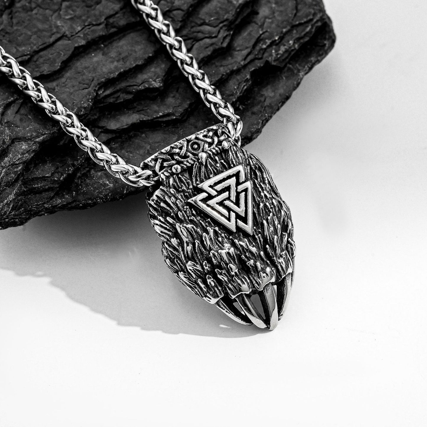 Bear Paw Pendant Necklace For Men Stainless Steel Nordic Viking Triangle Logo Planderful Everyday Genie