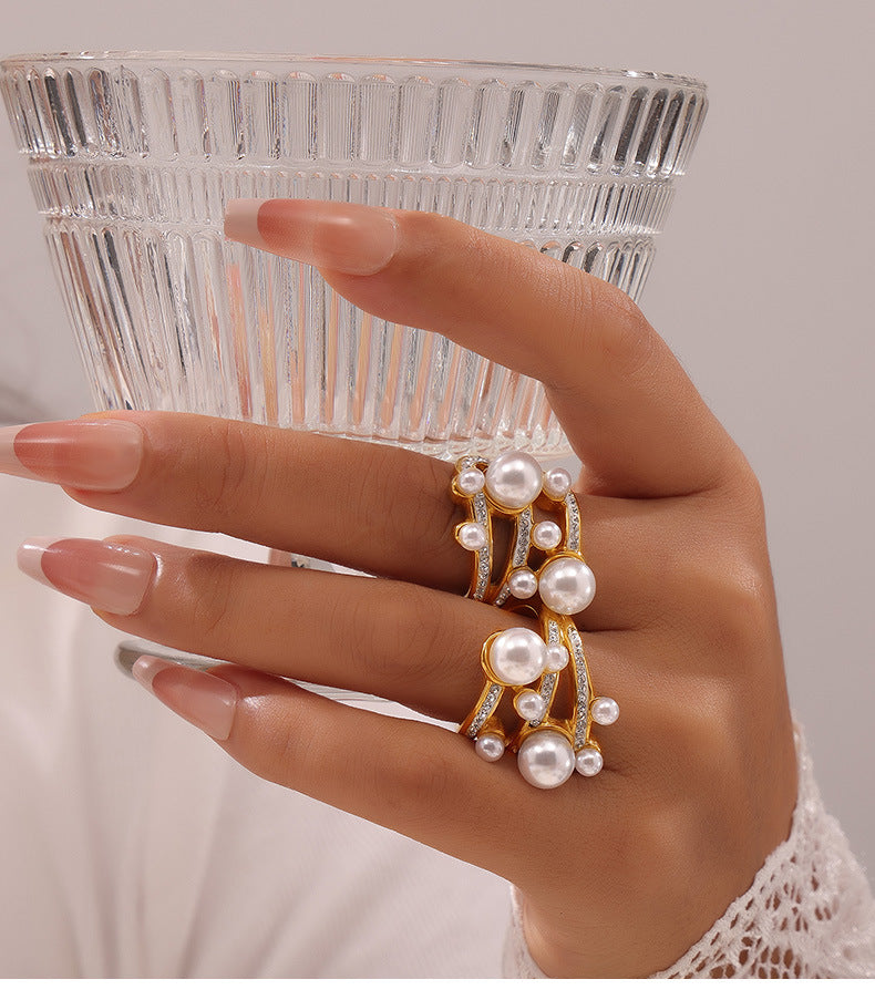 Elegant French Three-Layer Titanium Steel Ring with Zircon Detail