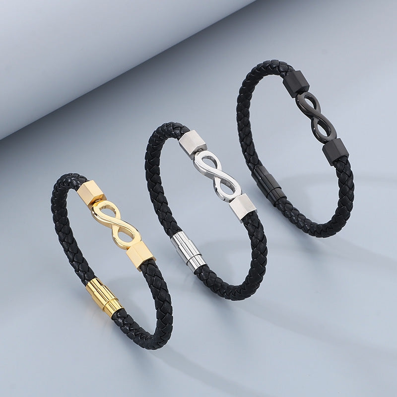 Planderful Infinity Symbol Leather Bracelet For Men