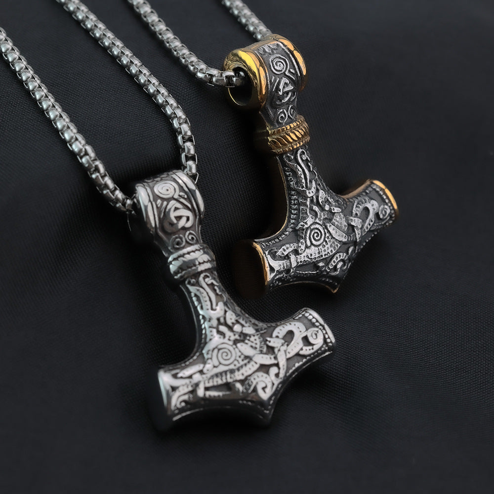 European and American Jewelry Wholesale Titanium Steel Men's Pendant Necklace Retro Viking Thor's Hammer for Men