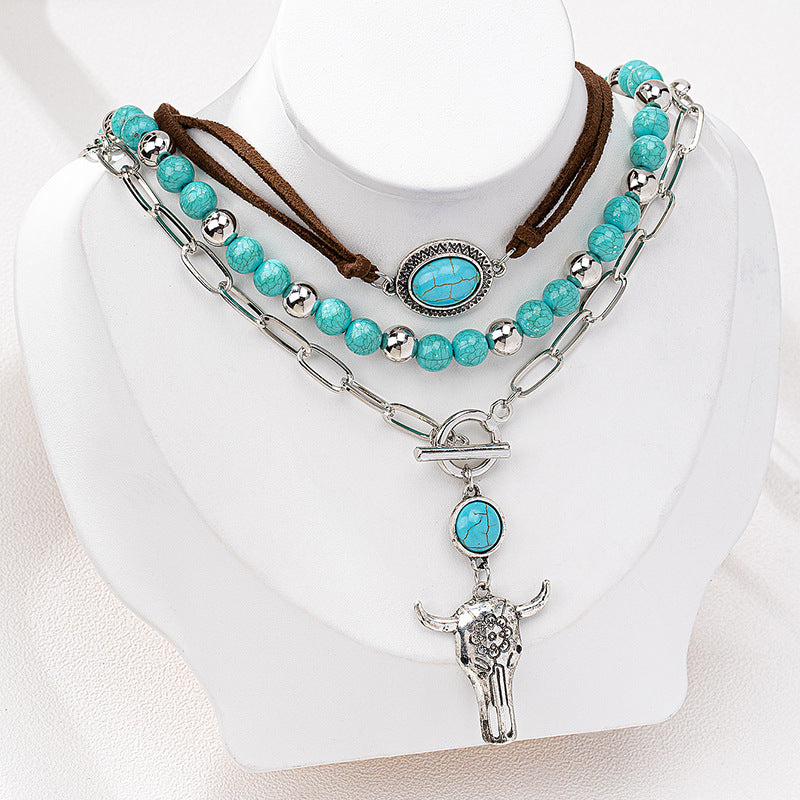 Planderful Vienna Verve Necklace – Unique Retro Turquoise Bull Head Design