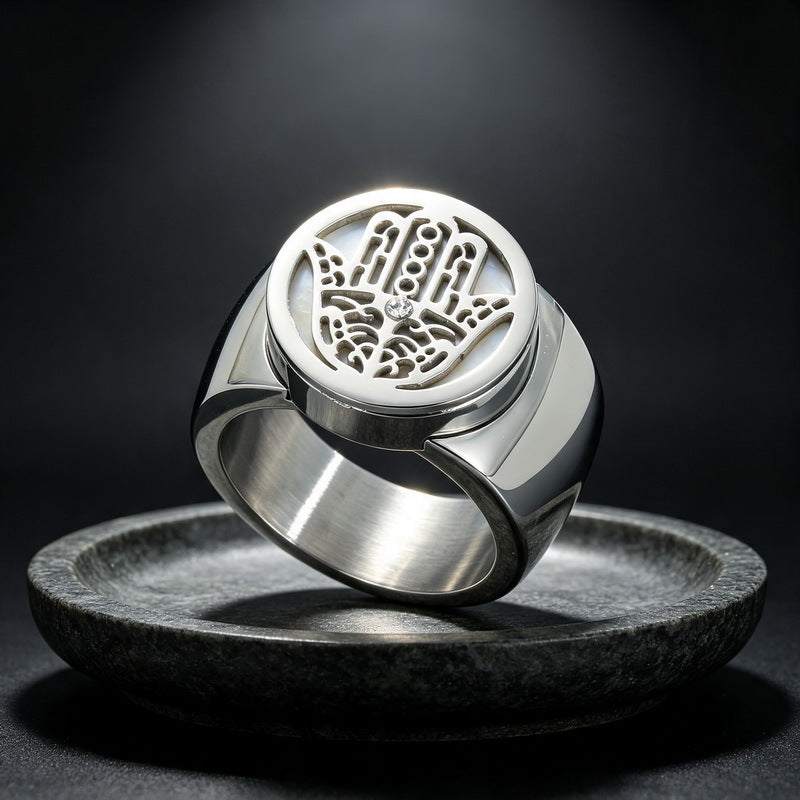 Fatima Hand Hollow Fritillary Bottom Wide Edition Ring Tree Of Life Roman Scale