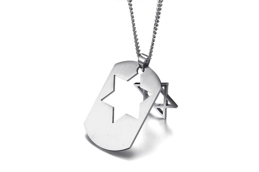 Titanium Steel Jewelry 50MM Hollow Hexagram Pendant Necklace