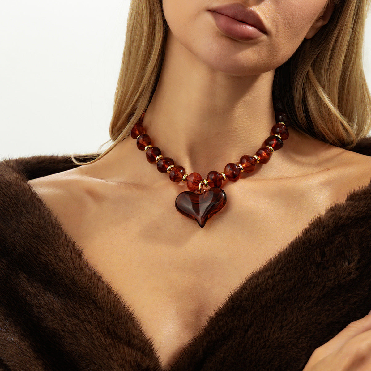 Amber Heart Maillard Bead Necklace
