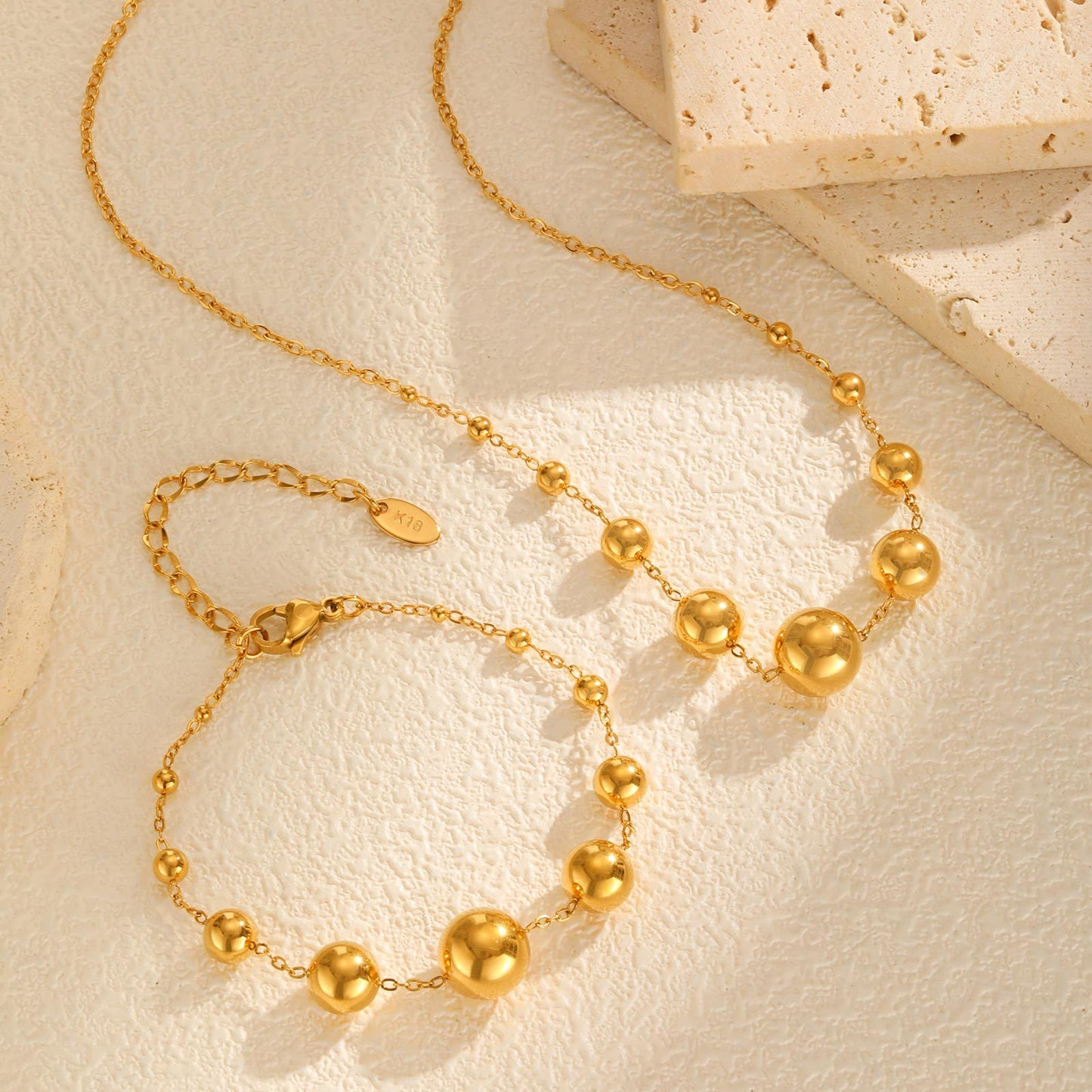 Stainless Steel Chain Ball Gold Necklace Bracelet Women