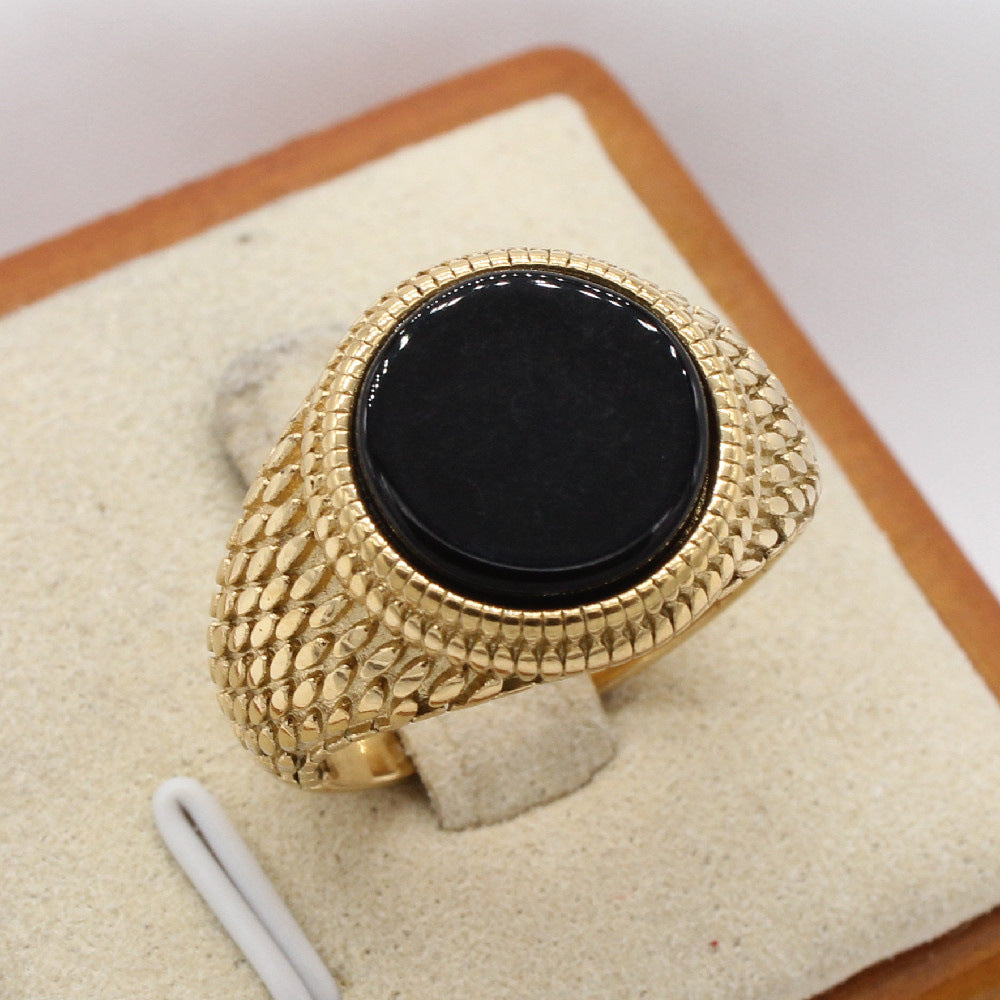 Planderful Titanium Steel Ring For Men Unisex Retro Round Gemstone Protection Statement Style